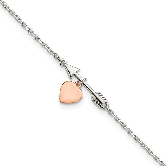 Arrow with Rose-tone Heart Anklet