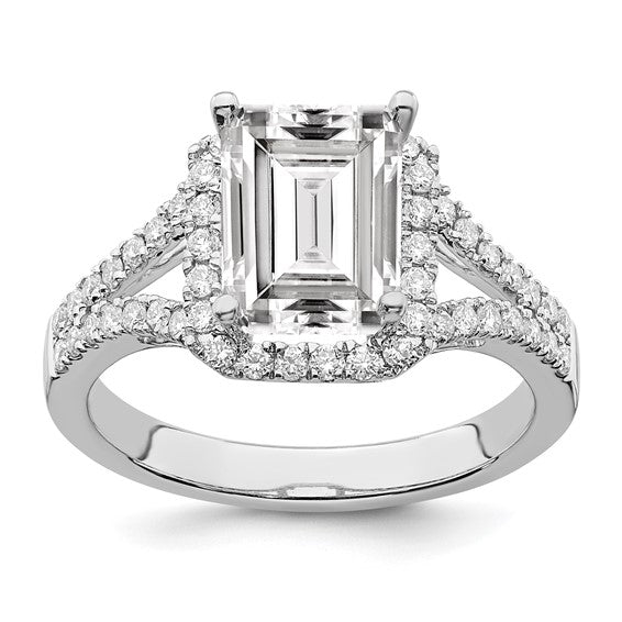 14K Diamond Emerald Halo Engagement Ring