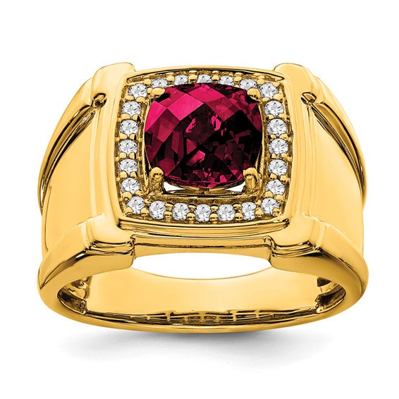 Checkerboard Ruby and Diamond Mens Ring