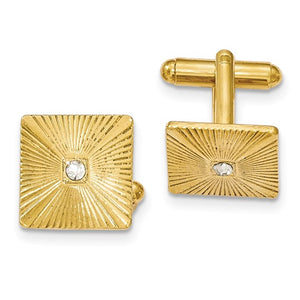 Golden Textured White Crystal Square Cuff Links