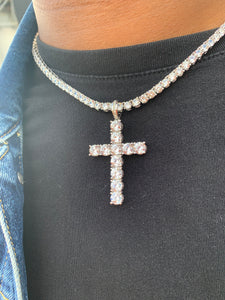 Iced-Out Cross Pendant Yellow Gold