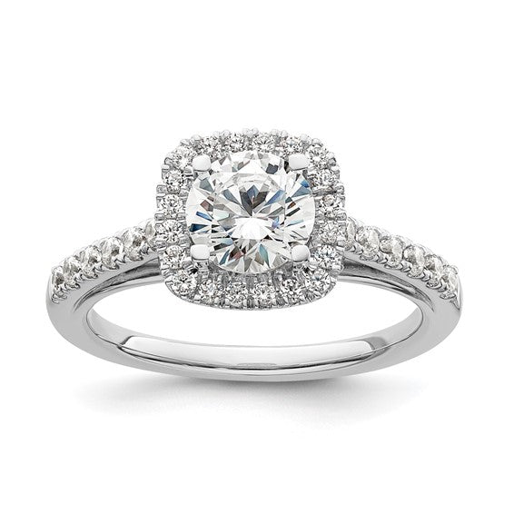 14K White Gold Square Halo Round Diamond Engagement Ring
