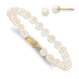14K White Freshwater Pearl Bracelet and Earring Set