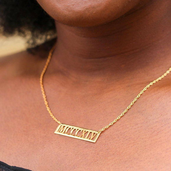 Birth of a Queen Roman Numeral Dated Necklace