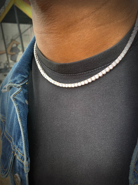 Men's 4MM Round Cut Lab Created Diamond Tennis Necklace 14K White Gold  Plated | eBay