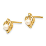 14k Cultured Pearl and Diamond Heart Earrings