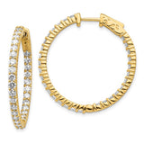 14k 3 CT Diamond Round In & Out Hoop Earrings