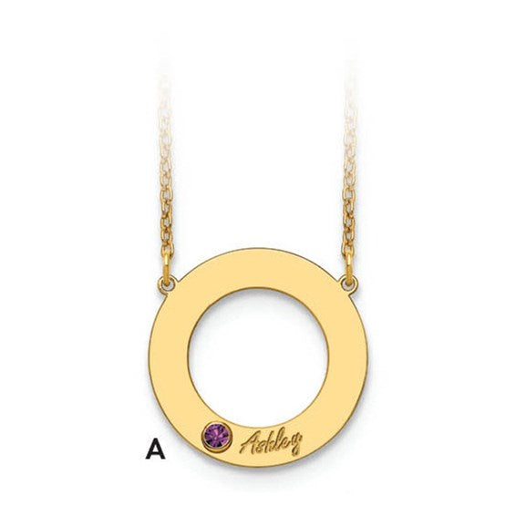 Name Cutout Circle Necklace with Birthstones