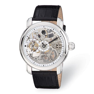 Mens Charles Hubert Leather Band Skeleton Dial Watch
