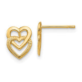 14K Gold Double Heart Post Earrings