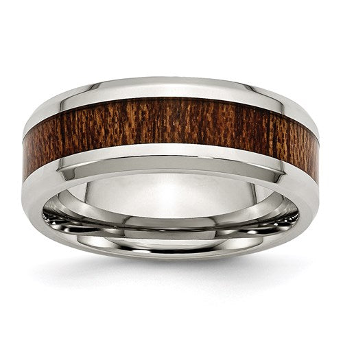 Polished Brown Ring with Wood Inlay